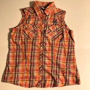 Harley Davidson Sleeveless Flannel shirt.